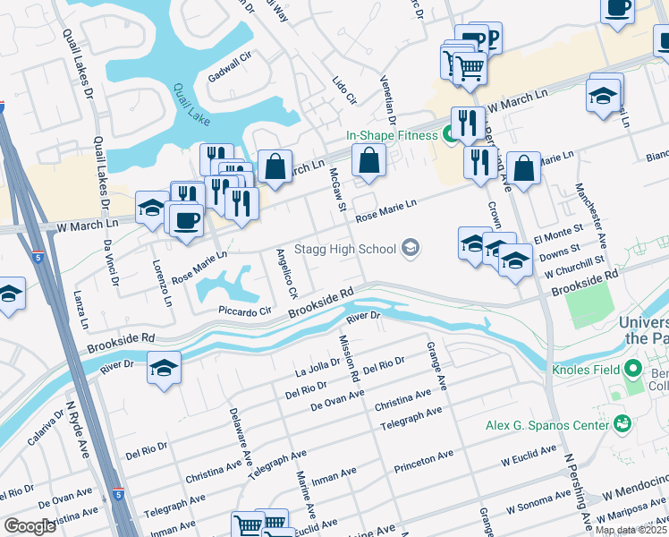 map of restaurants, bars, coffee shops, grocery stores, and more near 1990 Pontelli Ct in Stockton