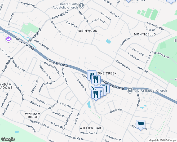map of restaurants, bars, coffee shops, grocery stores, and more near 3565 Cephas Way in Lexington