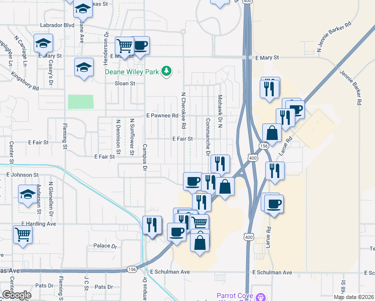 map of restaurants, bars, coffee shops, grocery stores, and more near 2010 North Cherokee Road in Garden City