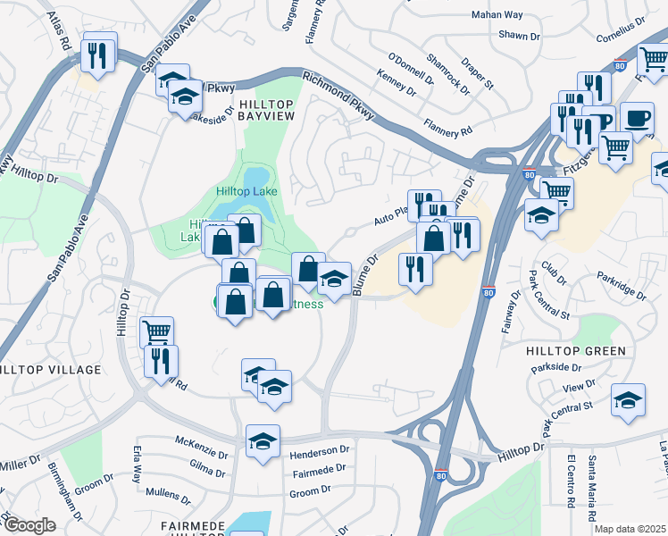 map of restaurants, bars, coffee shops, grocery stores, and more near 3219 Auto Plaza in Richmond