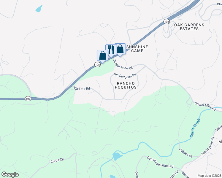 map of restaurants, bars, coffee shops, grocery stores, and more near 19806 Via Redonda Road in Sonora