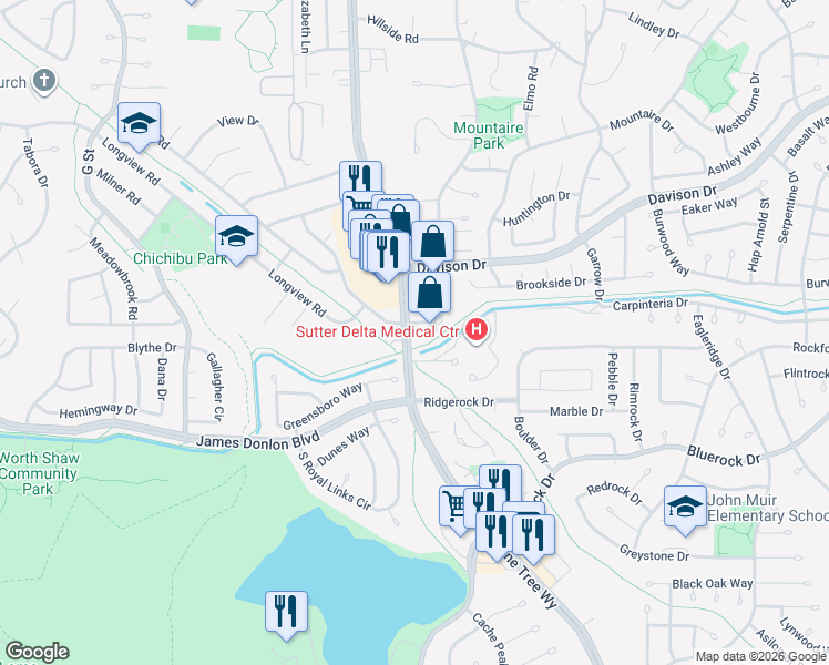 map of restaurants, bars, coffee shops, grocery stores, and more near in Antioch