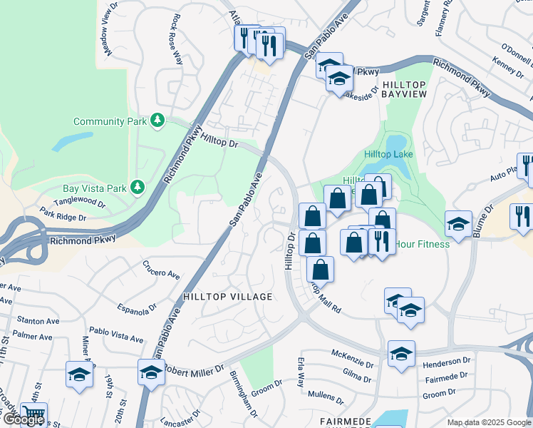 map of restaurants, bars, coffee shops, grocery stores, and more near 3730 Northridge Drive in San Pablo