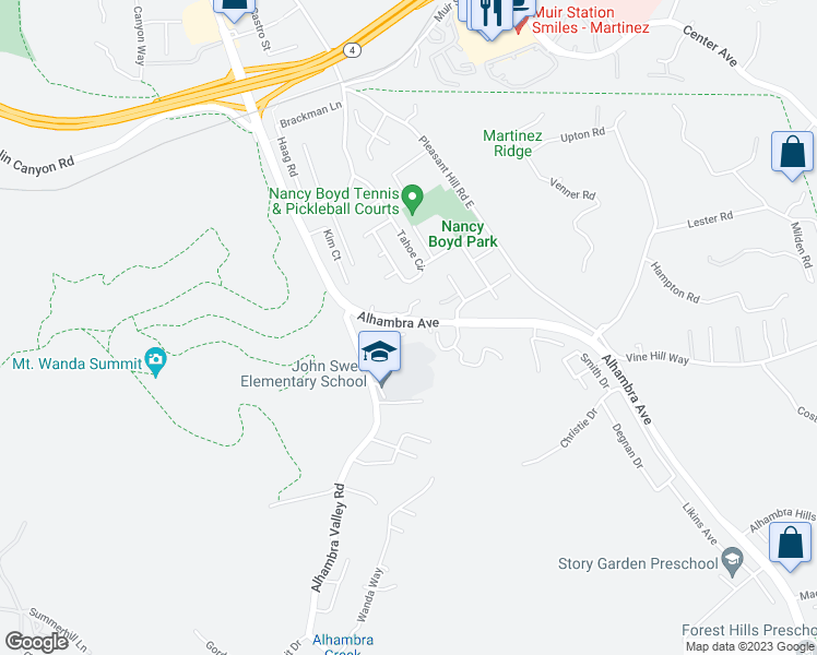 map of restaurants, bars, coffee shops, grocery stores, and more near 173 Gilbert Court in Martinez