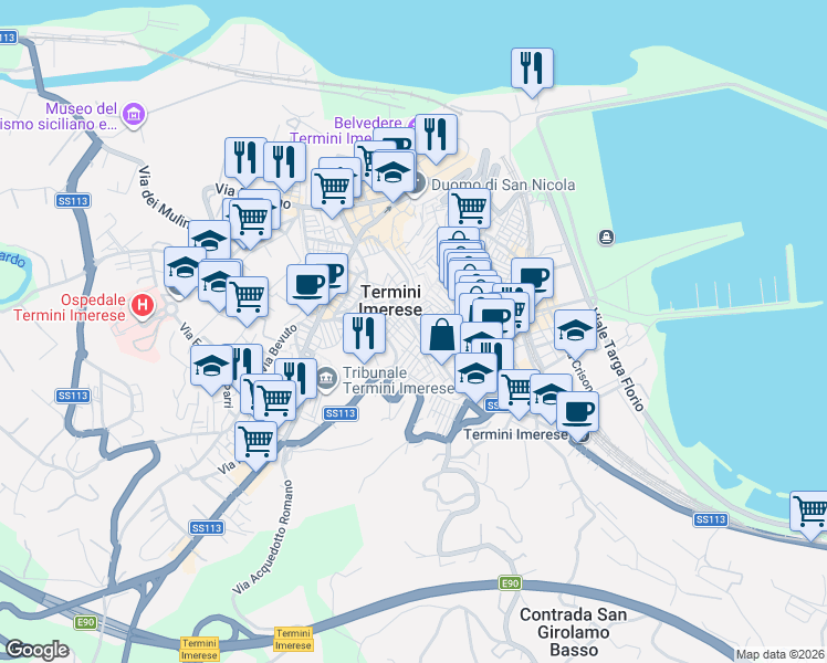map of restaurants, bars, coffee shops, grocery stores, and more near 4 Via Arena in Termini Imerese