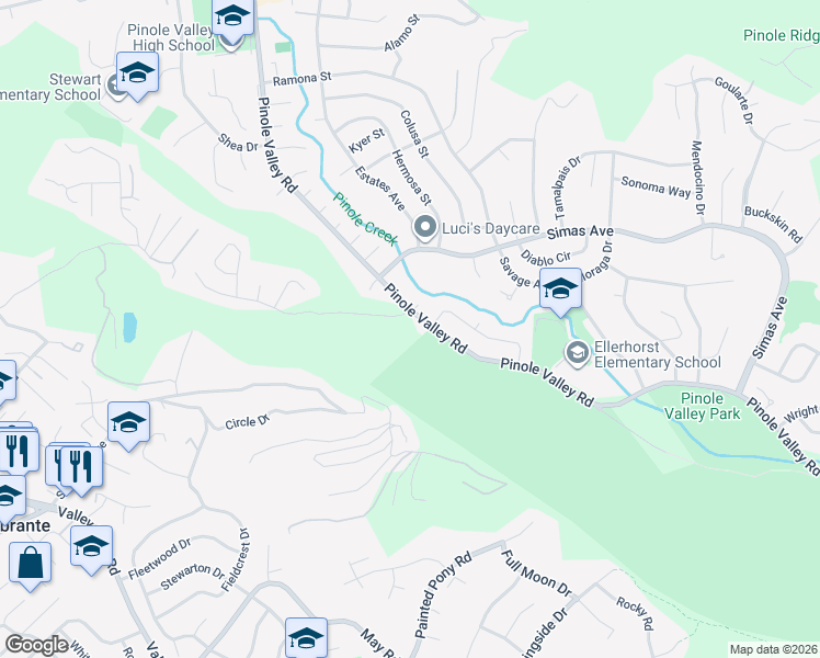 map of restaurants, bars, coffee shops, grocery stores, and more near 2500 Galbreth Road in Pinole