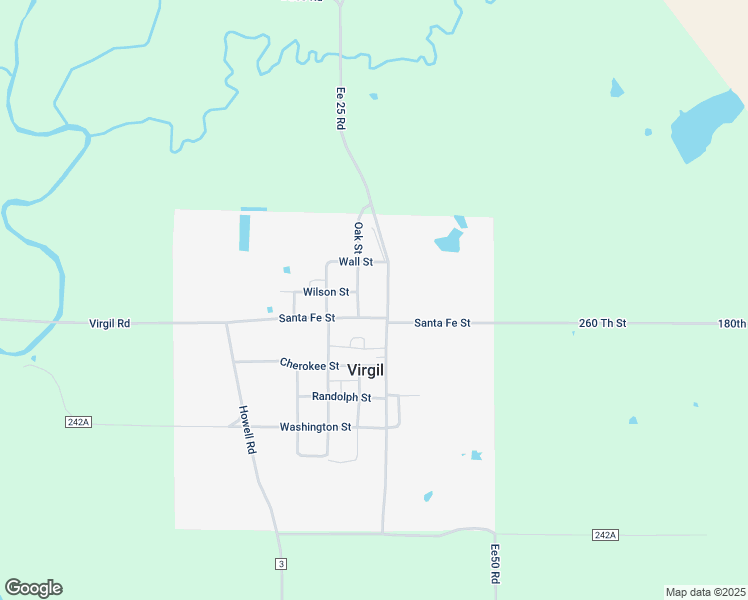 map of restaurants, bars, coffee shops, grocery stores, and more near Oak Street in Virgil