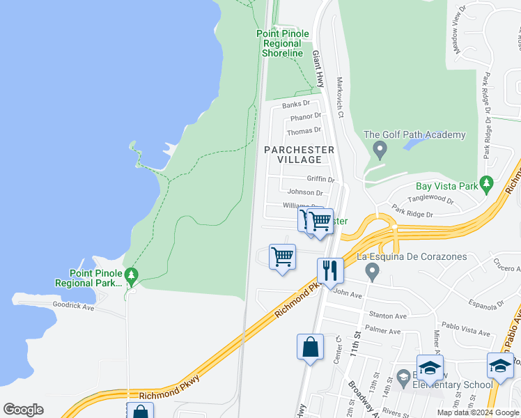 map of restaurants, bars, coffee shops, grocery stores, and more near 3813 Jenkins Way in Richmond