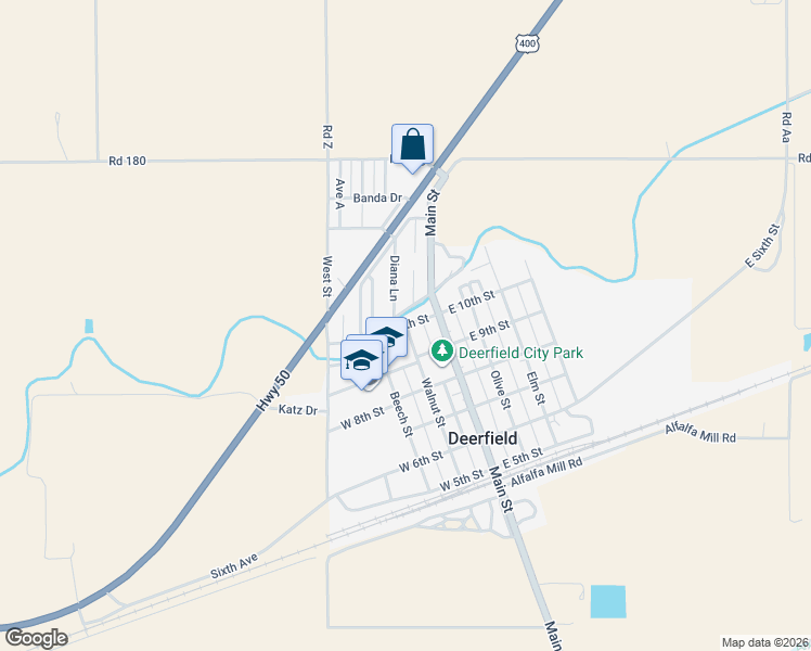 map of restaurants, bars, coffee shops, grocery stores, and more near 201 West 10th Street in Deerfield