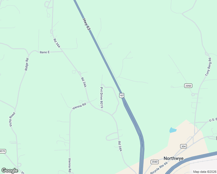 map of restaurants, bars, coffee shops, grocery stores, and more near 12210 Private Drive 8019 in Rolla