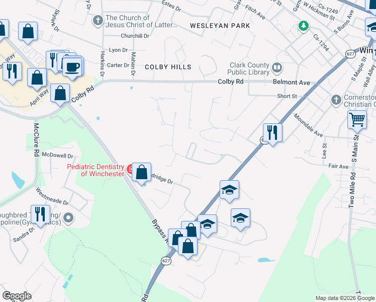 map of restaurants, bars, coffee shops, grocery stores, and more near 7 Bonnie Brook Ln in Winchester