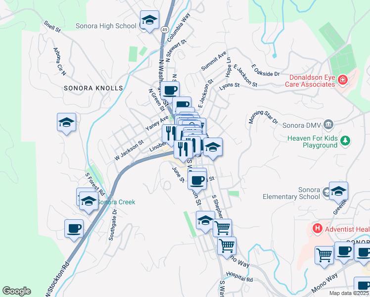 map of restaurants, bars, coffee shops, grocery stores, and more near in Sonora