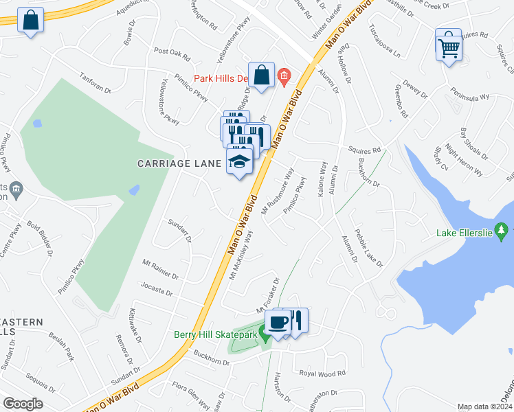 map of restaurants, bars, coffee shops, grocery stores, and more near 1163 Mount Rushmore Way in Lexington