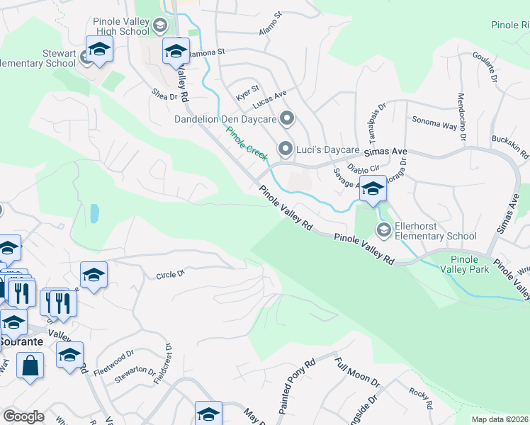 map of restaurants, bars, coffee shops, grocery stores, and more near 2500 Galbreth Road in Pinole