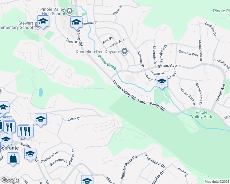 map of restaurants, bars, coffee shops, grocery stores, and more near 2500 Galbreth Road in Pinole