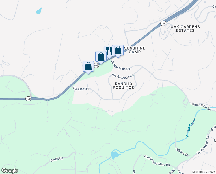 map of restaurants, bars, coffee shops, grocery stores, and more near 19806 Via Redonda Rd in Sonora