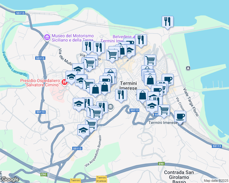 map of restaurants, bars, coffee shops, grocery stores, and more near 60 Via Ospedale Civico in Termini Imerese