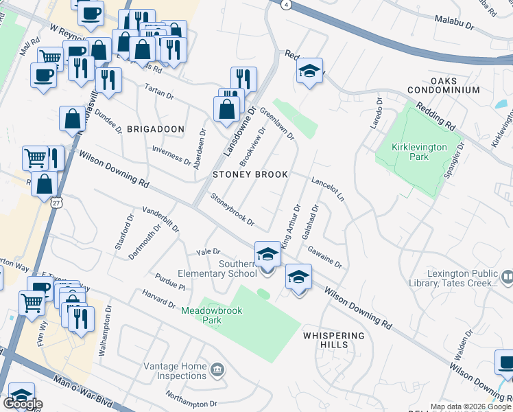 map of restaurants, bars, coffee shops, grocery stores, and more near 402 Greenlawn Court in Lexington