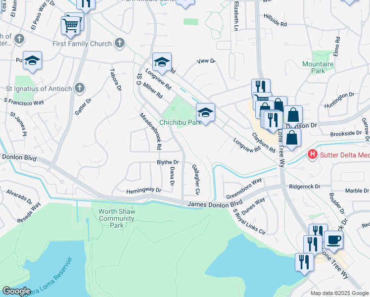 map of restaurants, bars, coffee shops, grocery stores, and more near 3325 G Street in Antioch