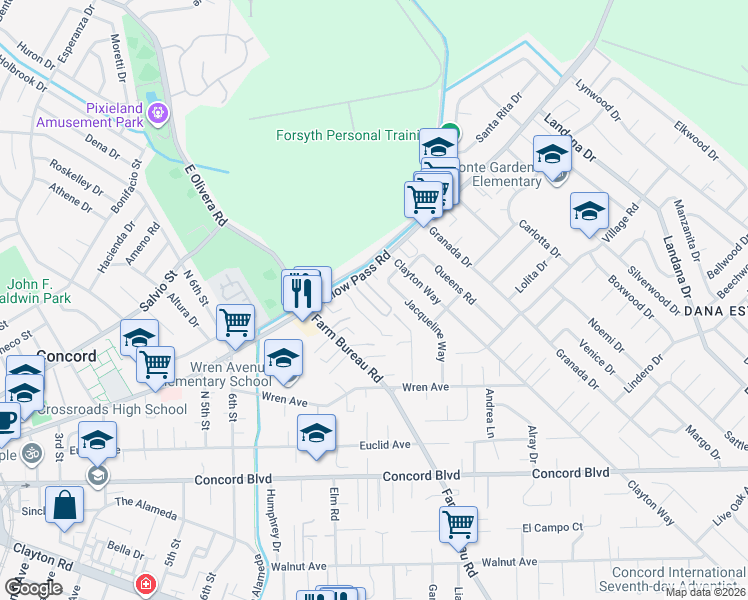 map of restaurants, bars, coffee shops, grocery stores, and more near 1873 Saint Phillip Court in Concord
