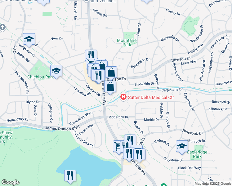 map of restaurants, bars, coffee shops, grocery stores, and more near 3731 Sunset Lane in Antioch