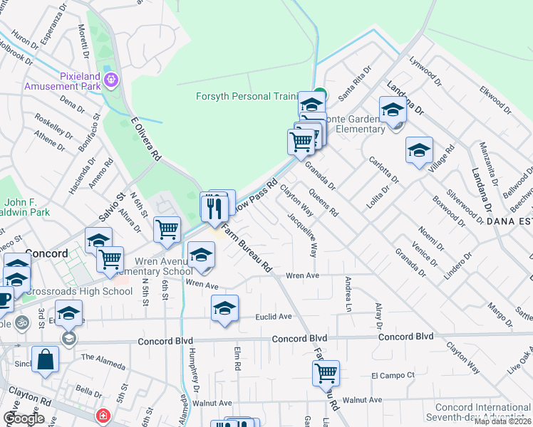 map of restaurants, bars, coffee shops, grocery stores, and more near 1873 Saint Phillip Court in Concord