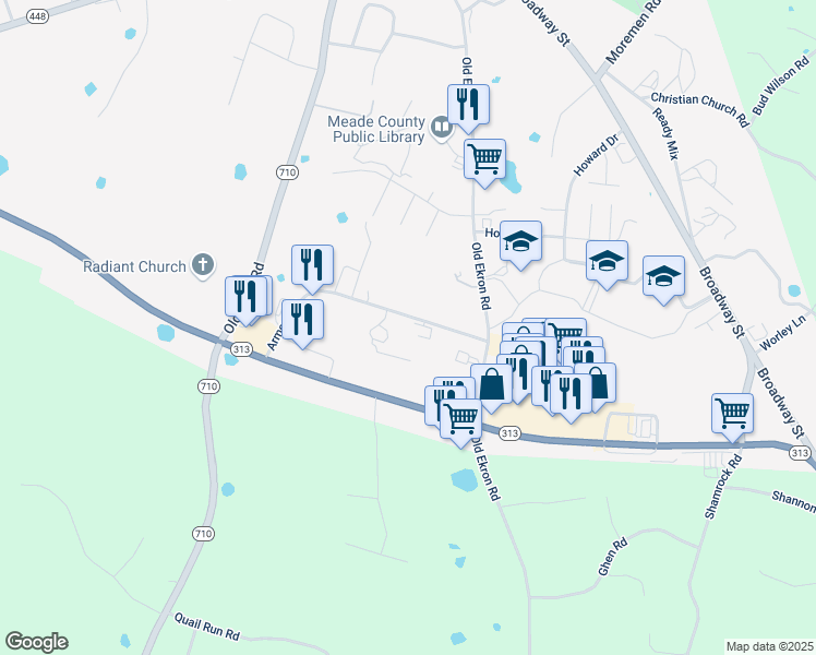 map of restaurants, bars, coffee shops, grocery stores, and more near 1003 Armory Road in Brandenburg