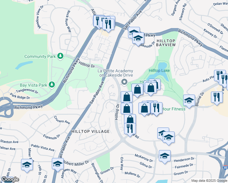 map of restaurants, bars, coffee shops, grocery stores, and more near 2753 East Court in Richmond