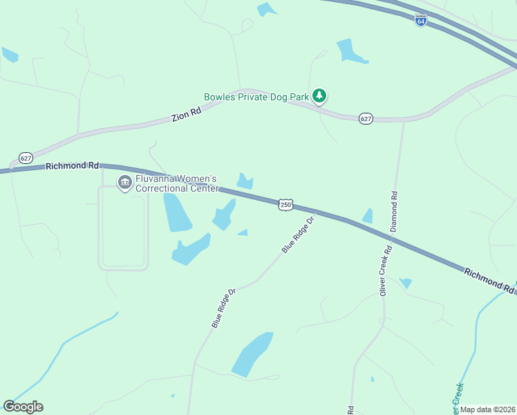 map of restaurants, bars, coffee shops, grocery stores, and more near 3192-3668 Richmond Road in Fluvanna