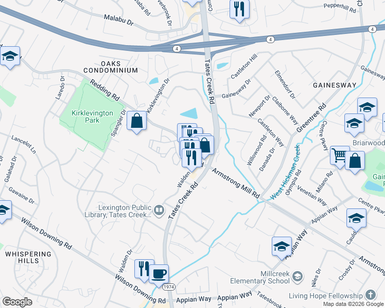 map of restaurants, bars, coffee shops, grocery stores, and more near 435 Redding Road in Lexington