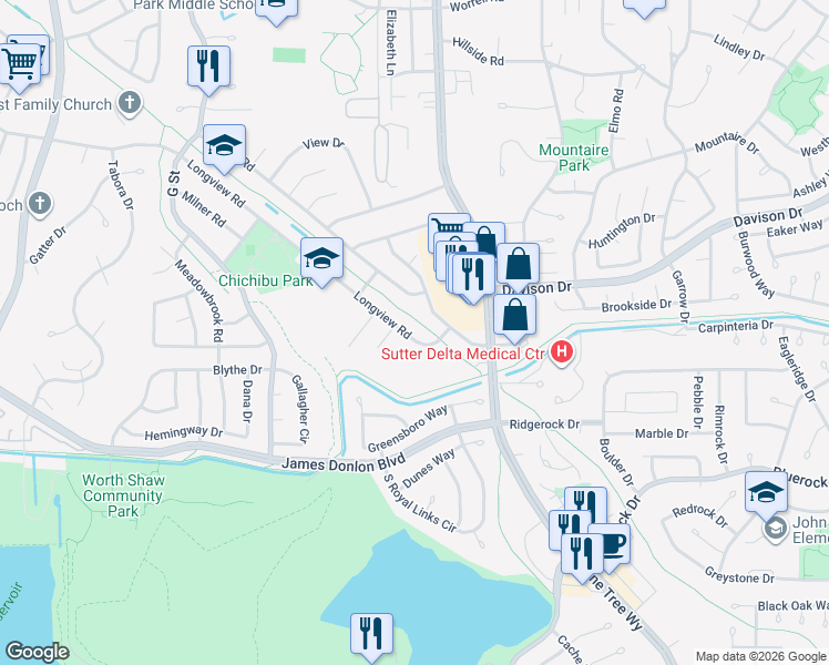 map of restaurants, bars, coffee shops, grocery stores, and more near 3530 Camby Road in Antioch