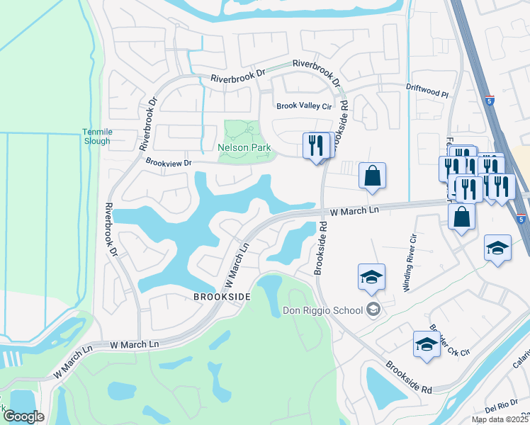 map of restaurants, bars, coffee shops, grocery stores, and more near 3318 Morningside Drive in Stockton