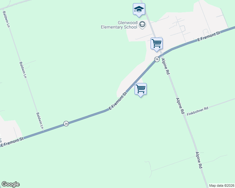 map of restaurants, bars, coffee shops, grocery stores, and more near 7377 State Route 26 in Stockton