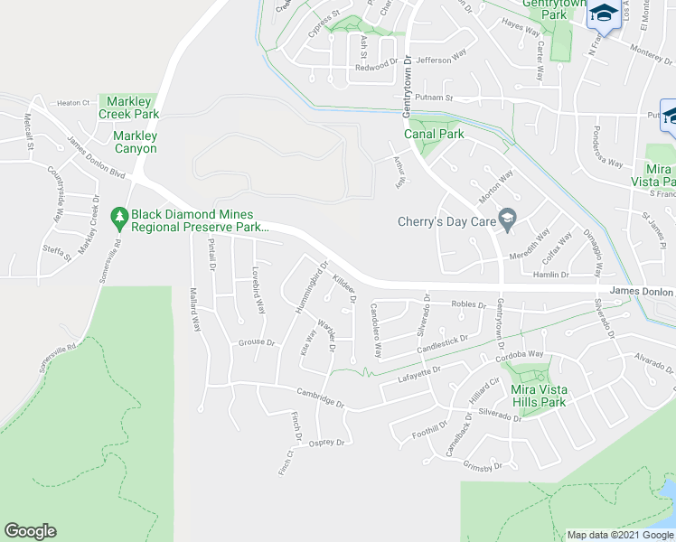 map of restaurants, bars, coffee shops, grocery stores, and more near 3809 Killdeer Drive in Antioch