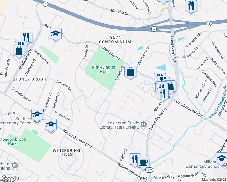 map of restaurants, bars, coffee shops, grocery stores, and more near 406 Forehand Court in Lexington