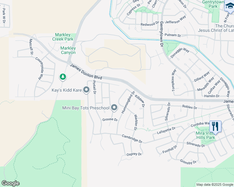 map of restaurants, bars, coffee shops, grocery stores, and more near 3466 Wren Court in Antioch