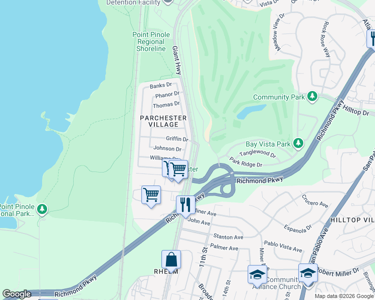 map of restaurants, bars, coffee shops, grocery stores, and more near 4008 McGlothen Way in Richmond