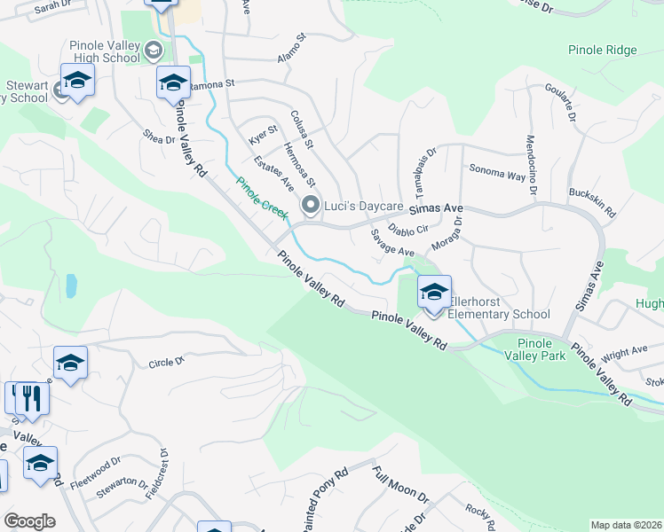 map of restaurants, bars, coffee shops, grocery stores, and more near 2327 Collins Avenue in Pinole
