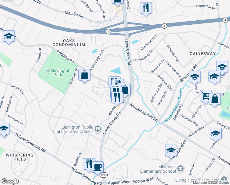map of restaurants, bars, coffee shops, grocery stores, and more near 427 Redding Road in Lexington