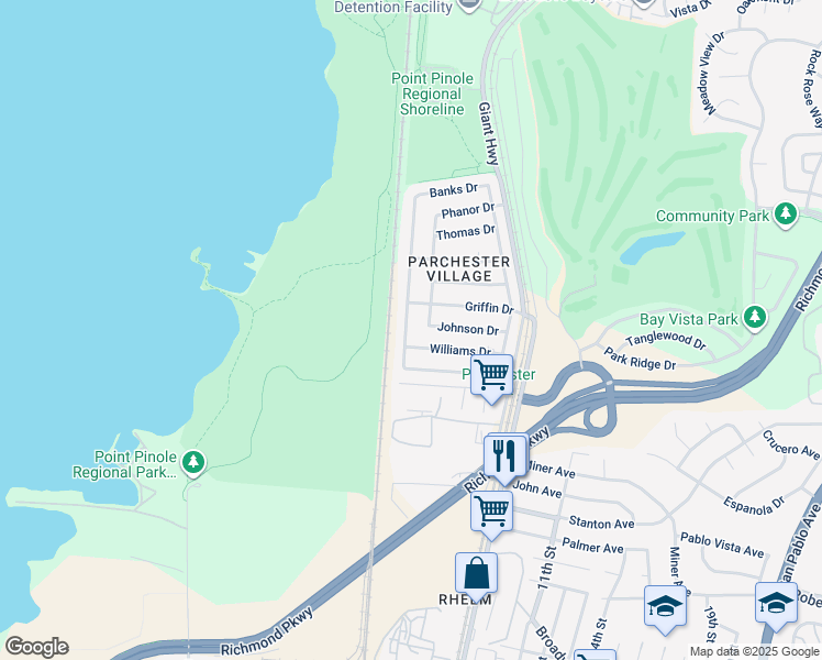 map of restaurants, bars, coffee shops, grocery stores, and more near 3916 Jenkins Way in Richmond