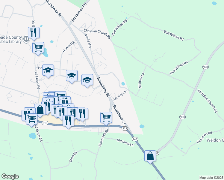 map of restaurants, bars, coffee shops, grocery stores, and more near 863-866 Broadway Street in Brandenburg
