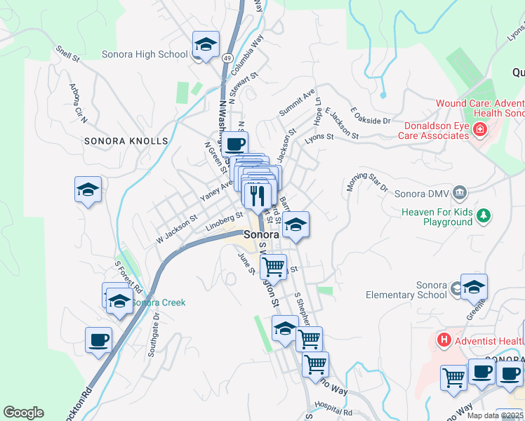 map of restaurants, bars, coffee shops, grocery stores, and more near in Sonora