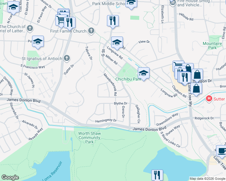 map of restaurants, bars, coffee shops, grocery stores, and more near 3304 Fraser Road in Antioch