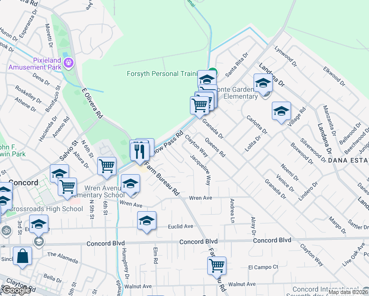 map of restaurants, bars, coffee shops, grocery stores, and more near in Concord