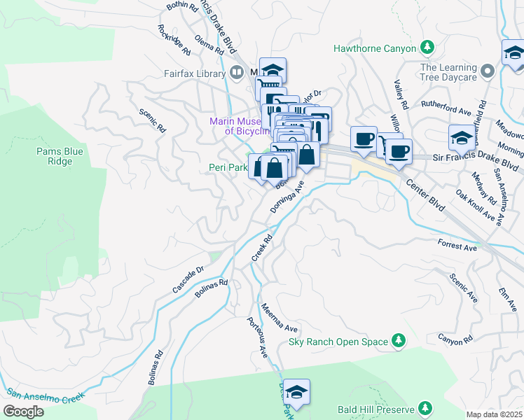 map of restaurants, bars, coffee shops, grocery stores, and more near in Fairfax