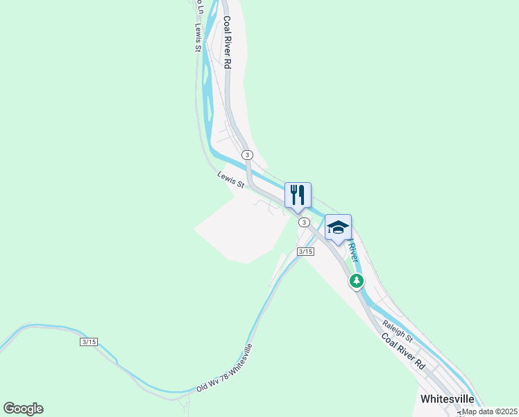 map of restaurants, bars, coffee shops, grocery stores, and more near Highway 3 in Whitesville