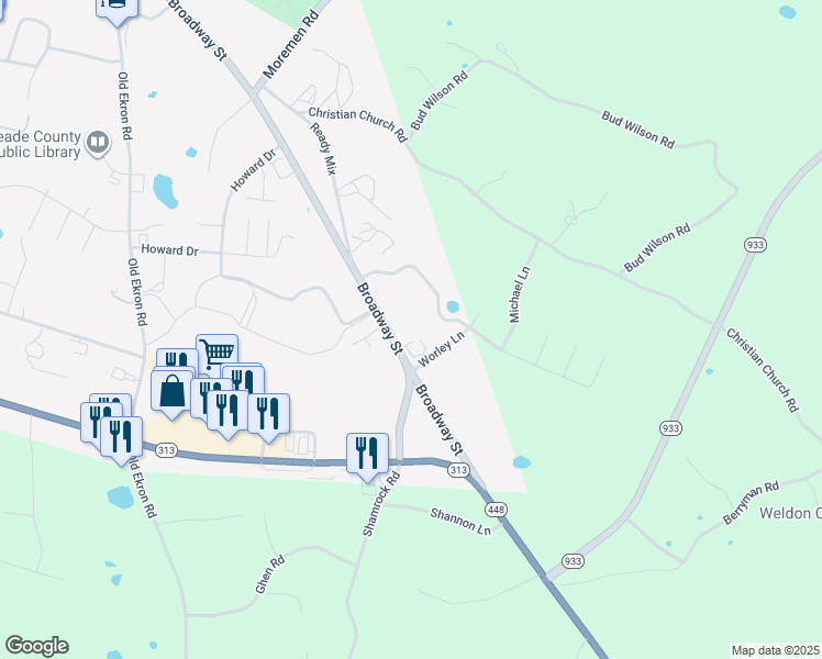 map of restaurants, bars, coffee shops, grocery stores, and more near 863-866 Broadway Street in Brandenburg