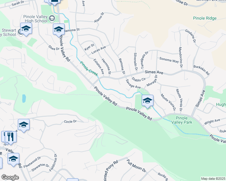 map of restaurants, bars, coffee shops, grocery stores, and more near 2327 Collins Avenue in Pinole