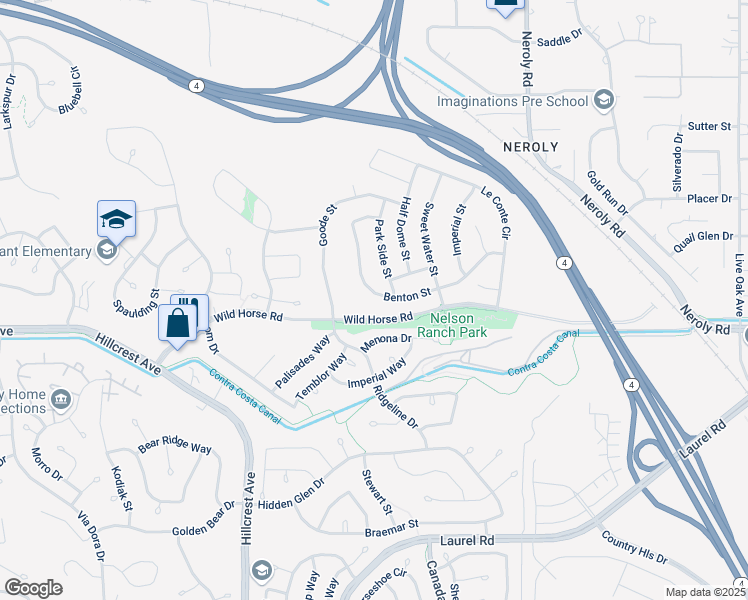 map of restaurants, bars, coffee shops, grocery stores, and more near 4580 Benton Street in Antioch