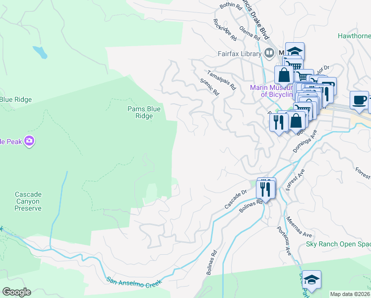 map of restaurants, bars, coffee shops, grocery stores, and more near in Fairfax